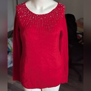 Apt 9 Red Holiday Sweater with Embellished Neckline
